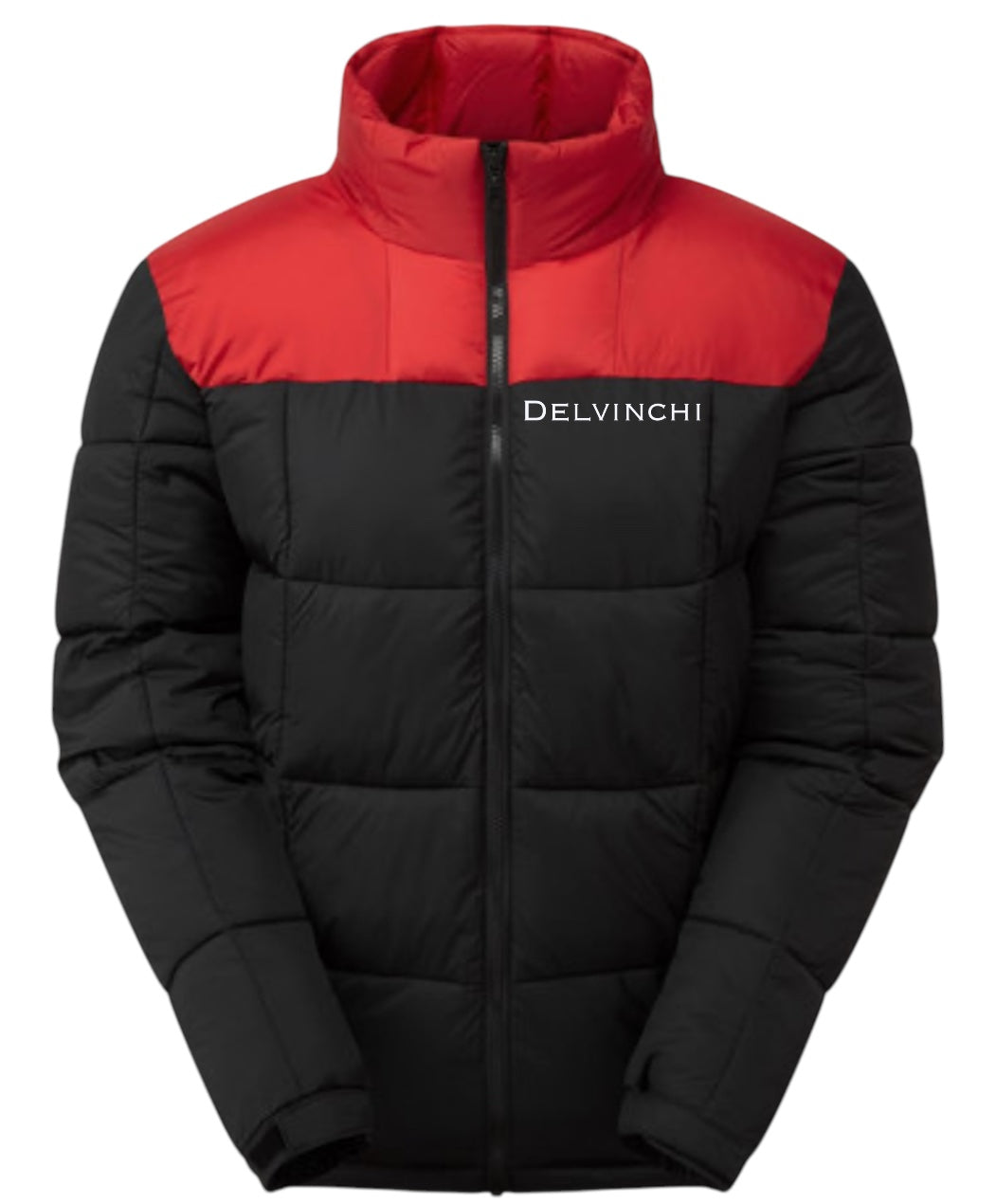 Black & Red Hoodless Puffer Coat