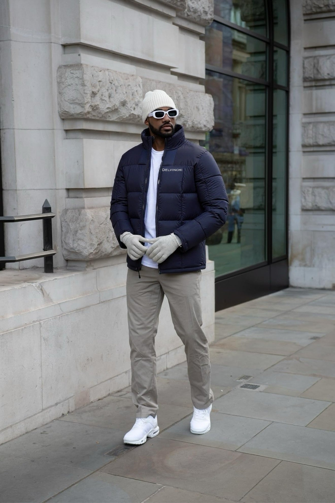 Blue Hoodless Puffer Coat