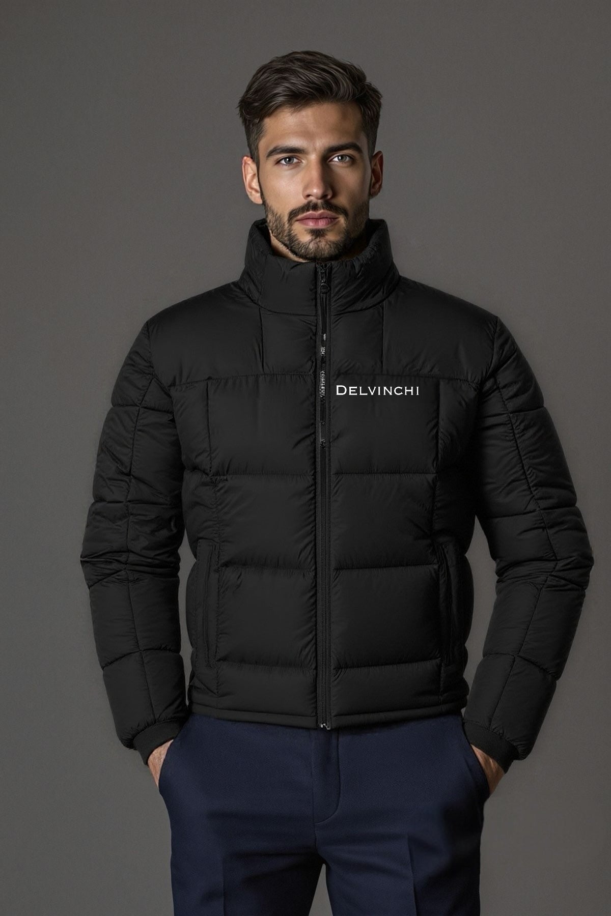 Black Hoodless Puffer Coat