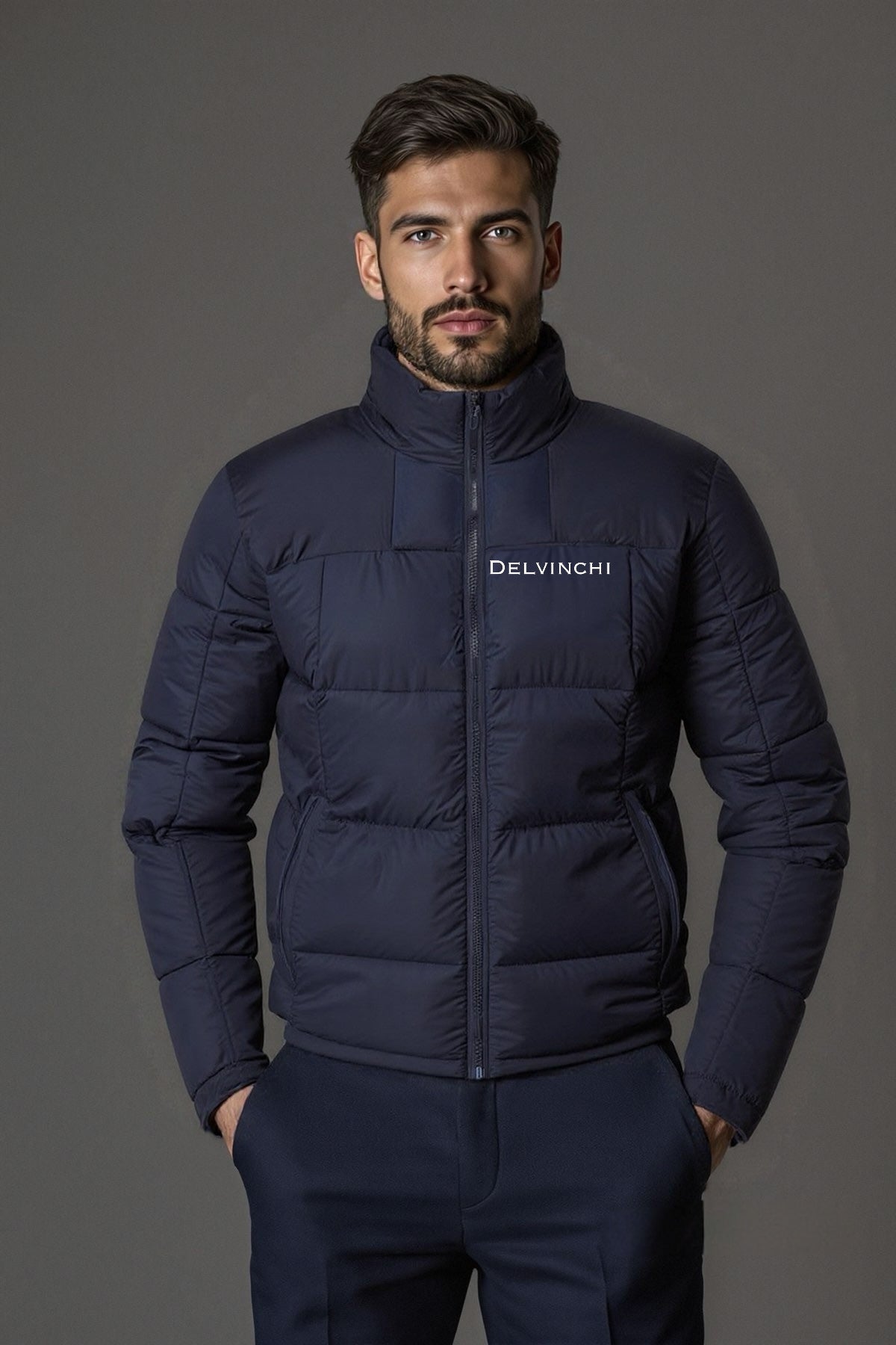 Blue Hoodless Puffer Coat